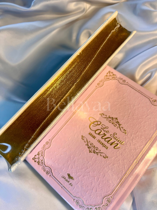 Le Saint Coran Arabe/Français QR Code Bordures dorées - Rose