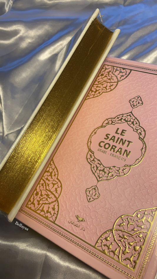 Coran Arabe/Français QR Code Bordures dorées - Rose